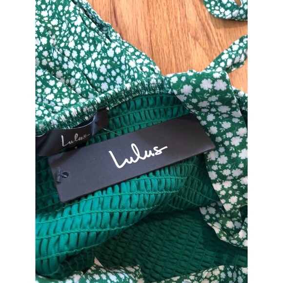 Lulus Romper Women's Small Green Floral Stretch Smocked Sleeveless Squar Neck - Picture 5 of 6